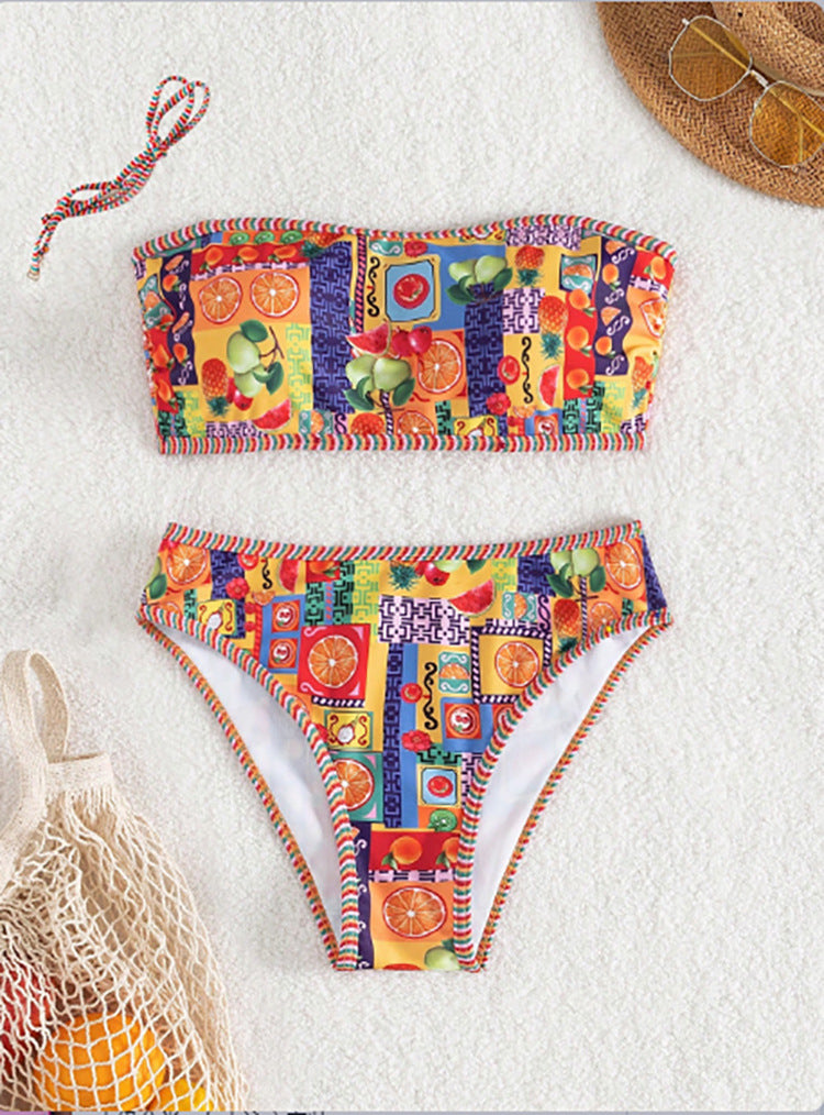 Women’s bandeau bikini with colorful pattern and elastic bottom Mune Fashion