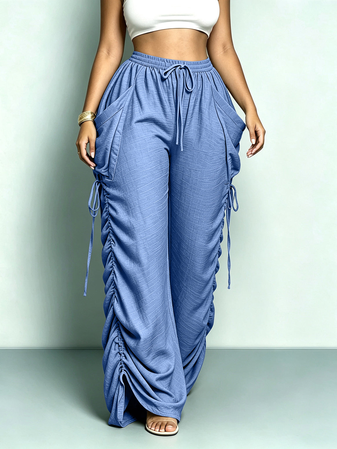 Women's wide Relax Harem pants with side gathering and large pockets Mune Fashion