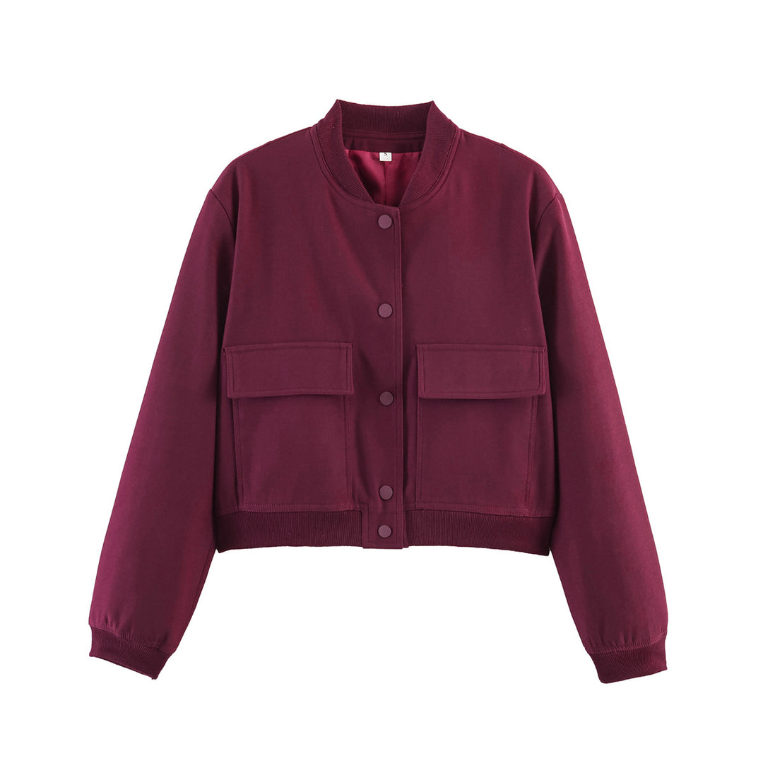 Women’s short cut bomber jacket in boxy fit with large flap pockets and ribbed hem Mune Fashion