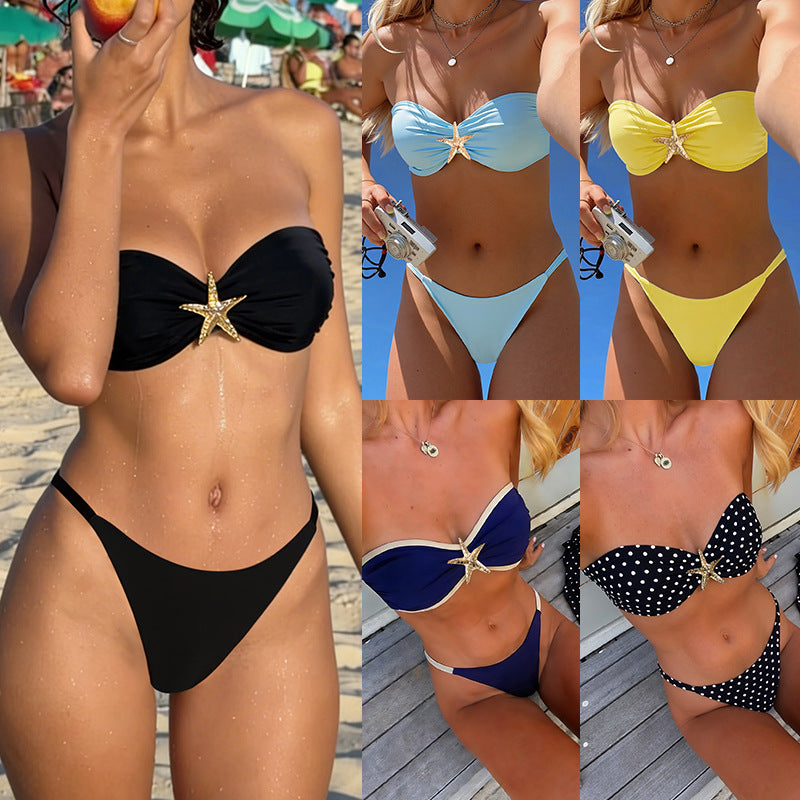 Women's bandeau bikini with rhinestone-embellished star Mune Fashion