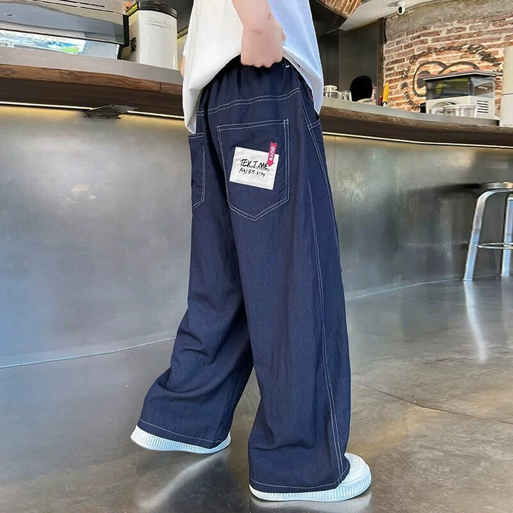 Unisex wide Denim Pants with elastic waistband Mune Fashion