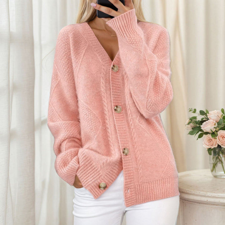 Ladies' oversized knit cardigan with V-neck and pearl buttons Mune Fashion