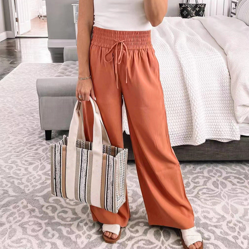 Women Palazzo Pants made of flowing viscose blend with high smocked waistband and drawstring Mune Fashion