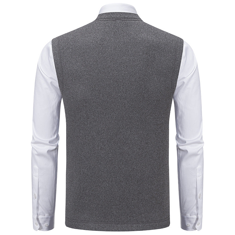Men's Sleeveless Fine Knit Vest with V-Neck and Continuous Button Placket Mune Fashion