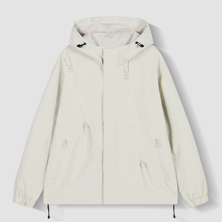 Men's nan technical hooded jacket with water-repellent softshell, angled zip pockets, and adjustable hem Mune Fashion