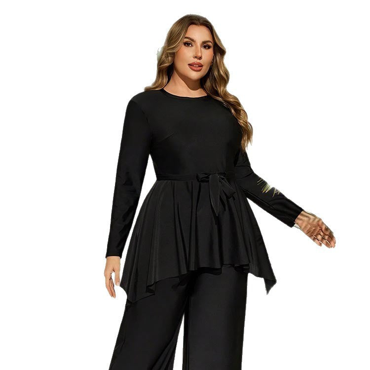 Ladies Elegant and Flowing Two-Piece Set with Waist Belt Mune Fashion