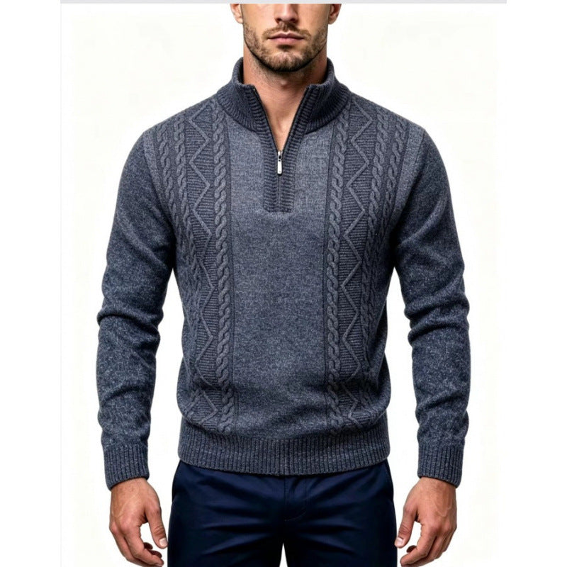 Men's Structured Half-Zip Pullover with Stand-Up Collar and Cable Knit Details Mune Fashion