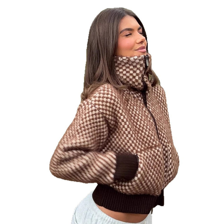 Women's Short-Cut Knit Zip Cardigan with Hood and Textured Pattern Mune Fashion