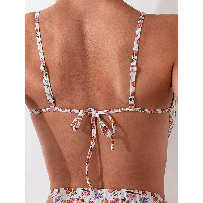 Women Triangle Bikini with floral accents and adjustable straps Mune Fashion