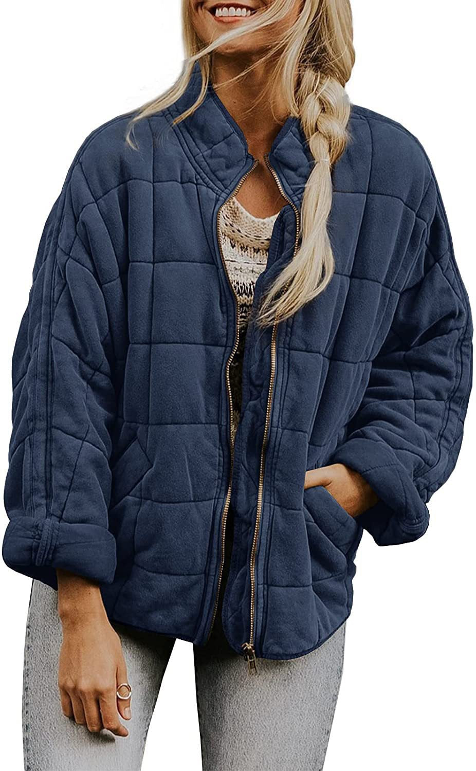 Women's Oversize Quilted Jacket with Zipper and Side Pockets Mune Fashion