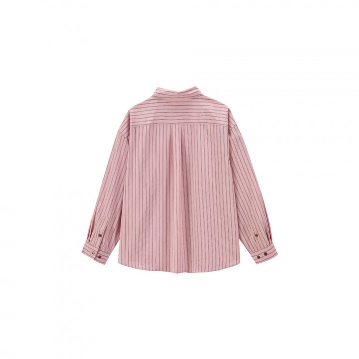 Women's loose-fitting striped oversized shirt with Kent collar, chest pocket, and elongated hem Mune Fashion