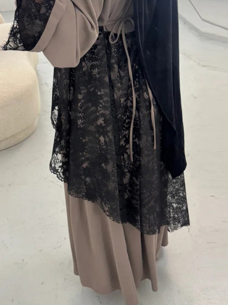 Women's Layered Look Lace Tunic with Ties and Asymmetrical Hem Mune Fashion