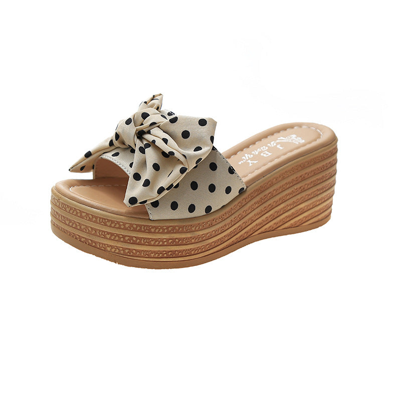 Ladies nan wedge slide with stacked platform sole, padded comfort footbed and decorative bow Mune Fashion