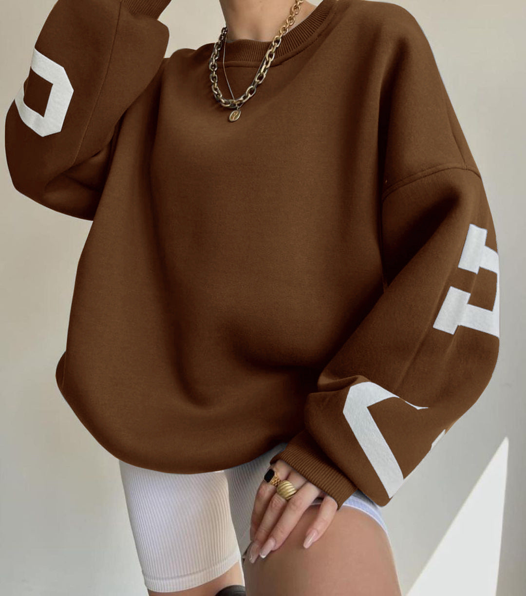 Women's Oversized Sweatshirt with Block Print Sleeves and Wide Drop Shoulder Cut Mune Fashion