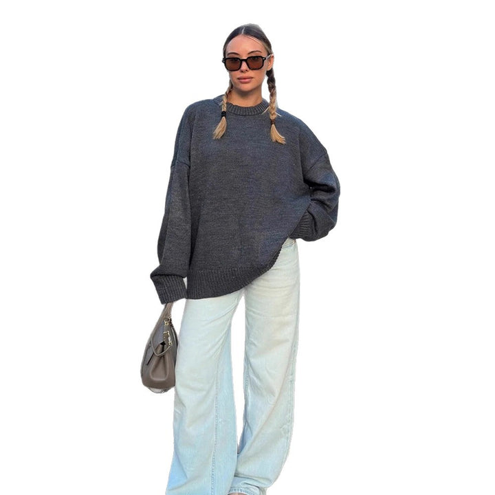 Women's Oversized Fine Knit Sweater with Round Neck & Extended Cuffs Mune Fashion