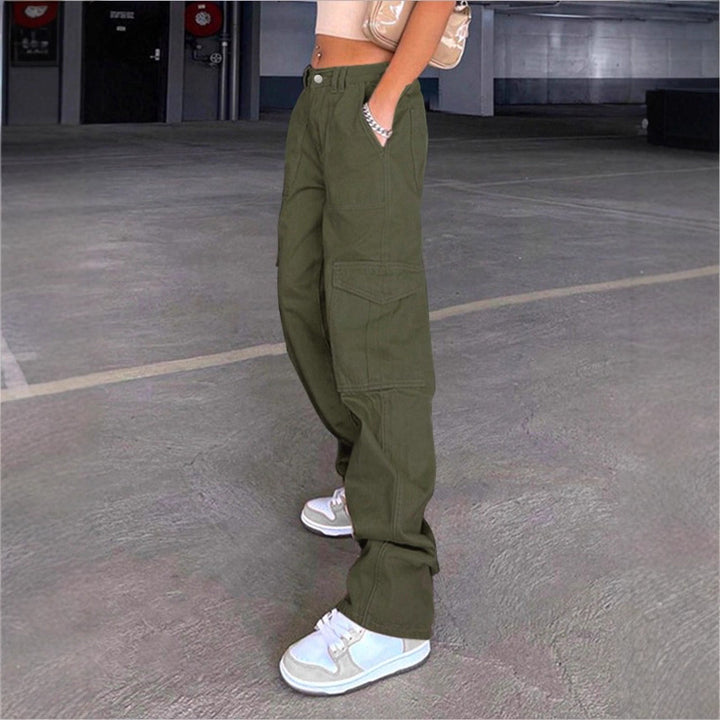 Women's wide cargo pants with high waist, patch flap pockets, and casual baggy fit Mune Fashion