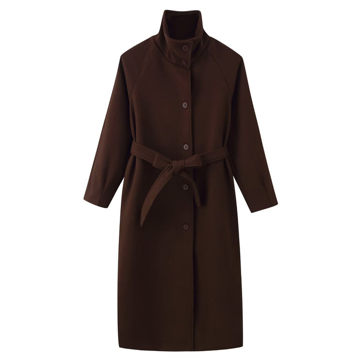 Women’s coat with tie belt, stand-up collar and raglan sleeves Mune Fashion