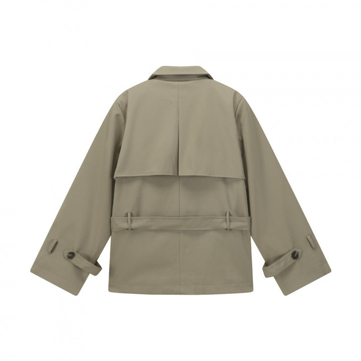 Unisex Short Double Blouson Trench Coat with Waist Belt and Boxy Silhouette Mune Fashion
