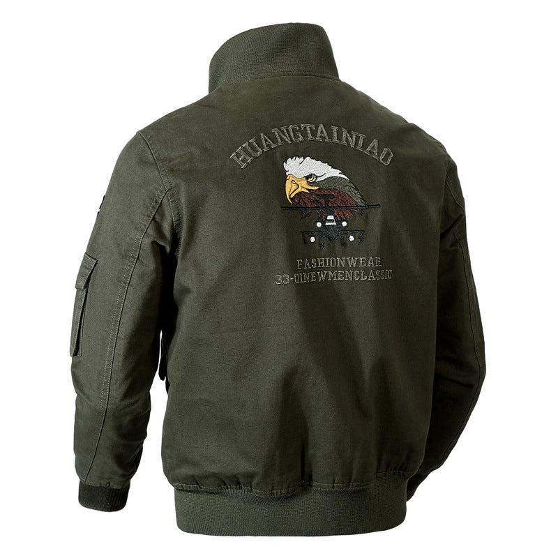 Men's Canvas Pilot Blouson in Military Look with Stand-Up Collar, Utility Pockets, and Patch Applications Mune Fashion