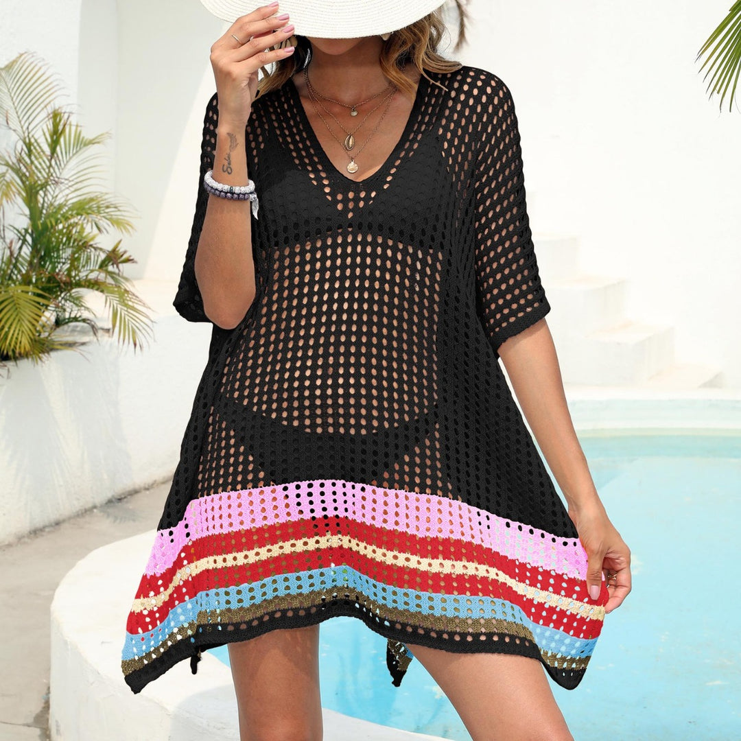 Women's airy beach sarong with colorful crochet pattern Mune Fashion