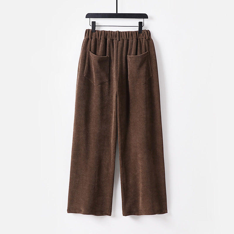 Women's Wide Cord Pants with High Waist, Pleats and Side Pockets Mune Fashion