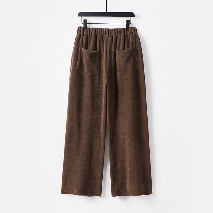 Women's Wide Cord Pants with High Waist, Pleats and Side Pockets Mune Fashion