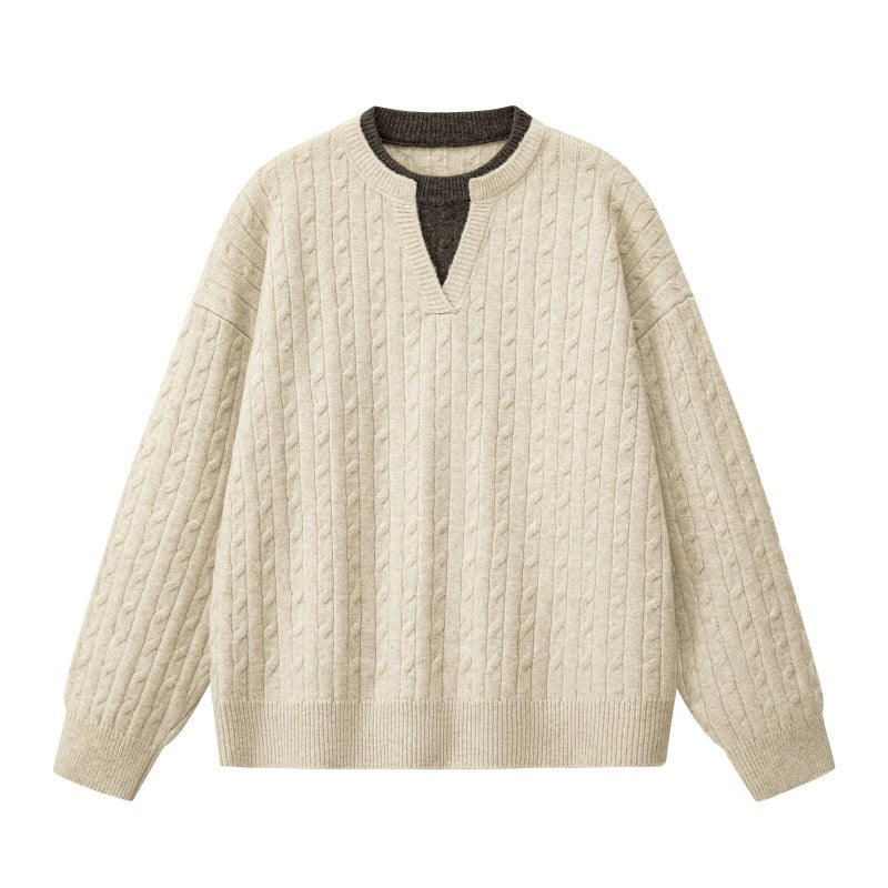 Women Oversize Cable Knit Sweater with High Roll Neck and Button Placket Mune Fashion