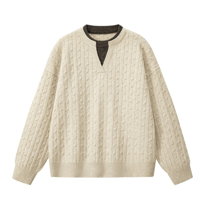Women Oversize Cable Knit Sweater with High Roll Neck and Button Placket Mune Fashion
