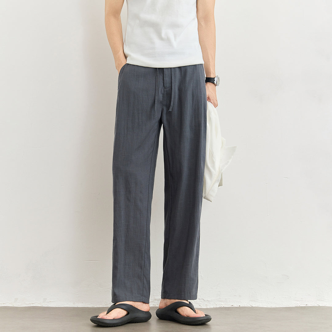 Men's Lightweight Linen Pants with Drawstring and Straight Leg Mune Fashion