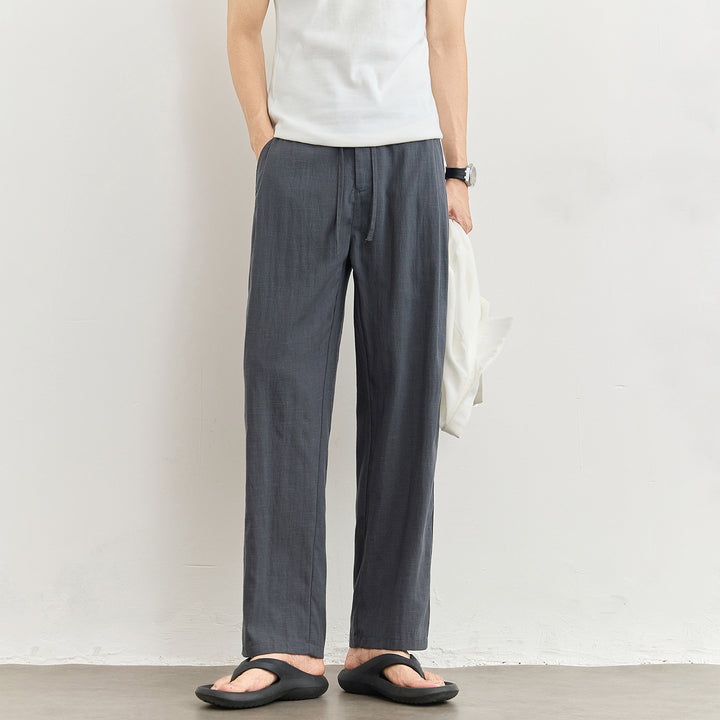 Men's Lightweight Linen Pants with Drawstring and Straight Leg Mune Fashion