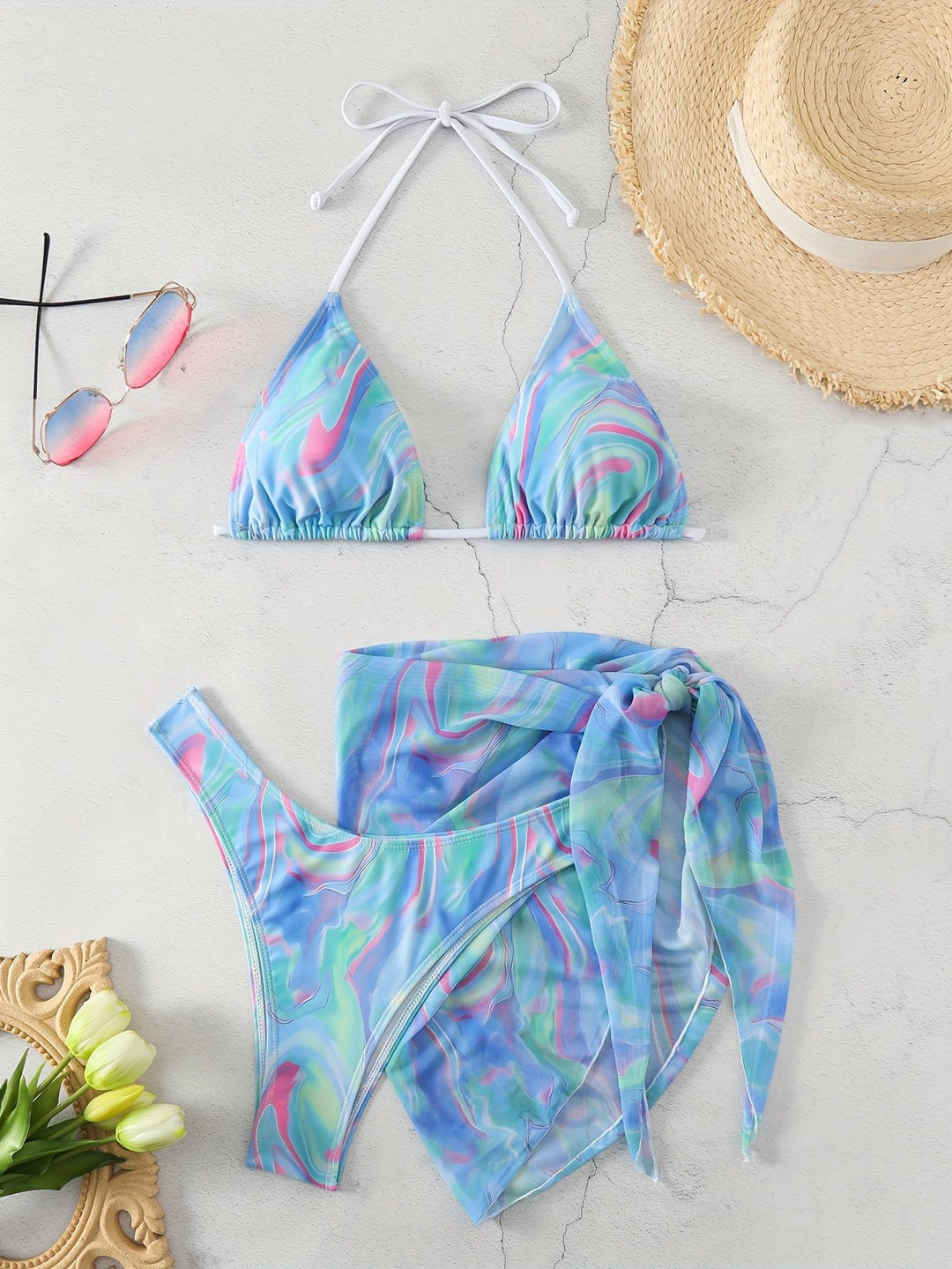 Women's Triangle Bikini with Playful Wrap Skirt Mune Fashion