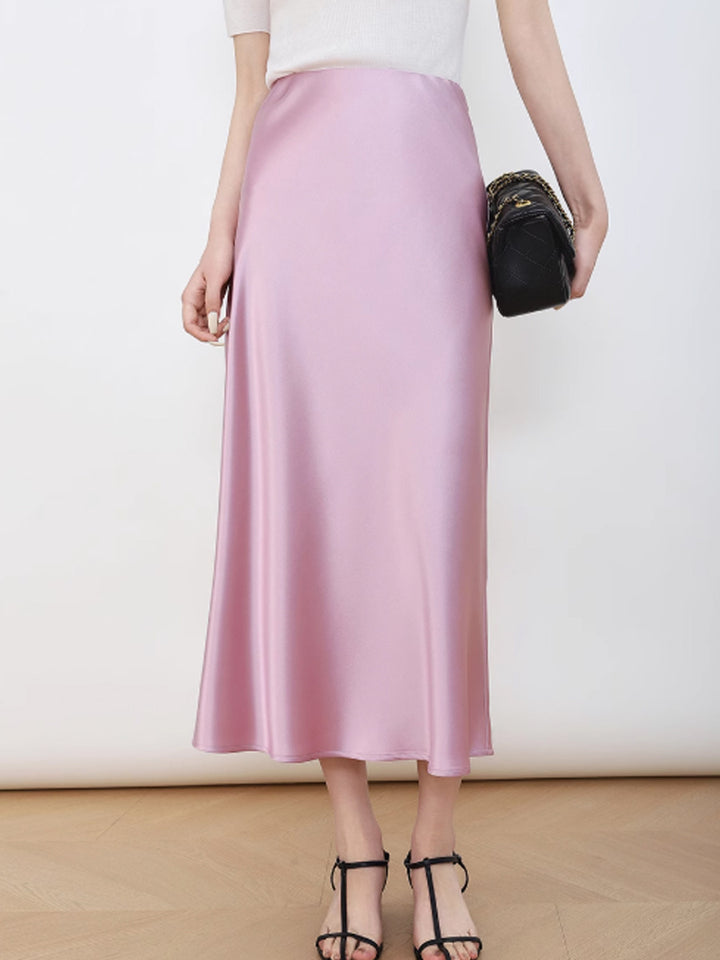 Women's Elegant High-Waisted Satin Midi Skirt Mune Fashion