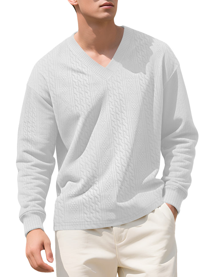 Men's structured V-neck knitted sweater with cable and honeycomb pattern Mune Fashion