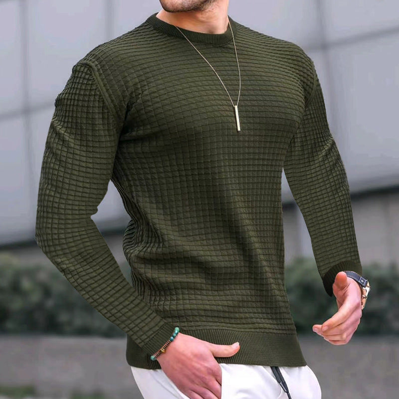 Men's fitted waffle round neck sweater made of fine knit with ribbed cuffs Mune Fashion