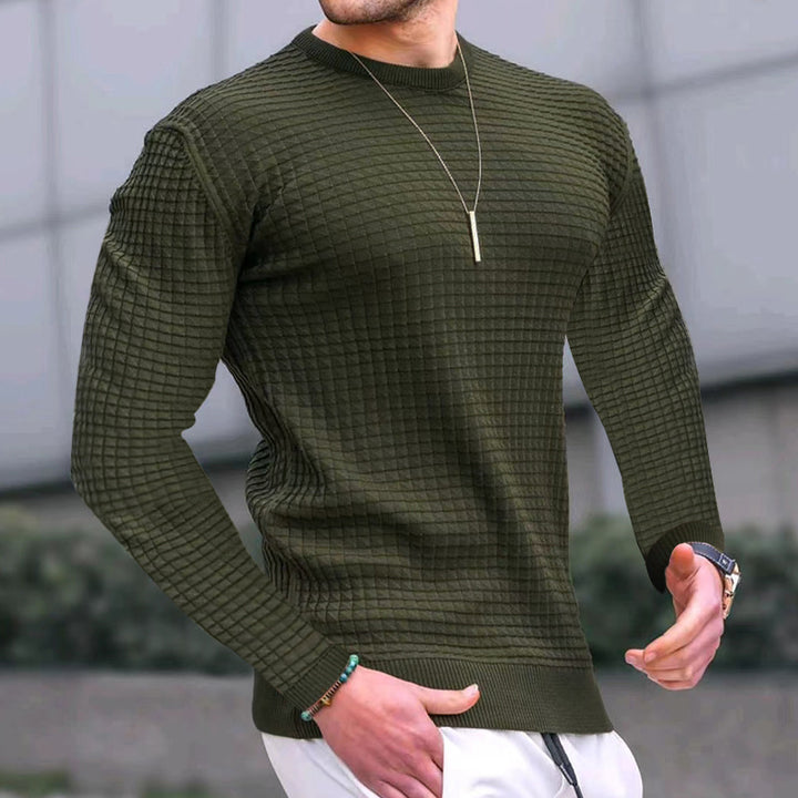 Men's fitted waffle round neck sweater made of fine knit with ribbed cuffs Mune Fashion