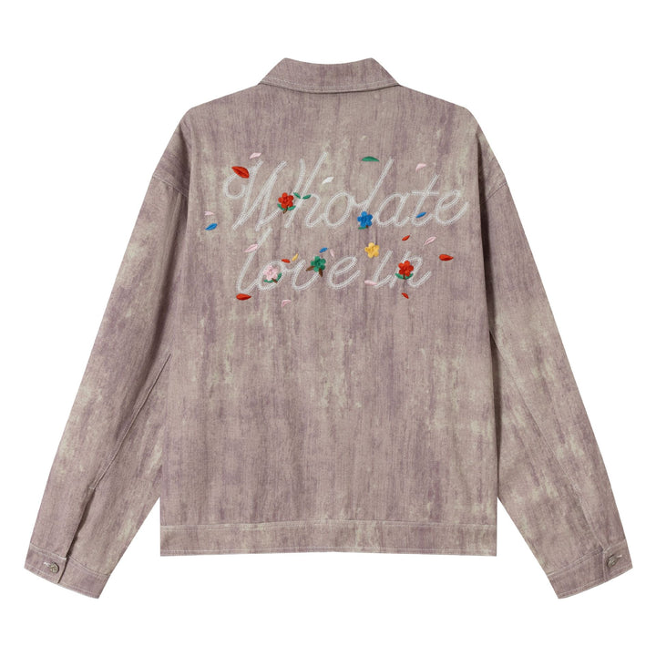 Women's short jacket in oversized workwear look with floral embroidery Mune Fashion