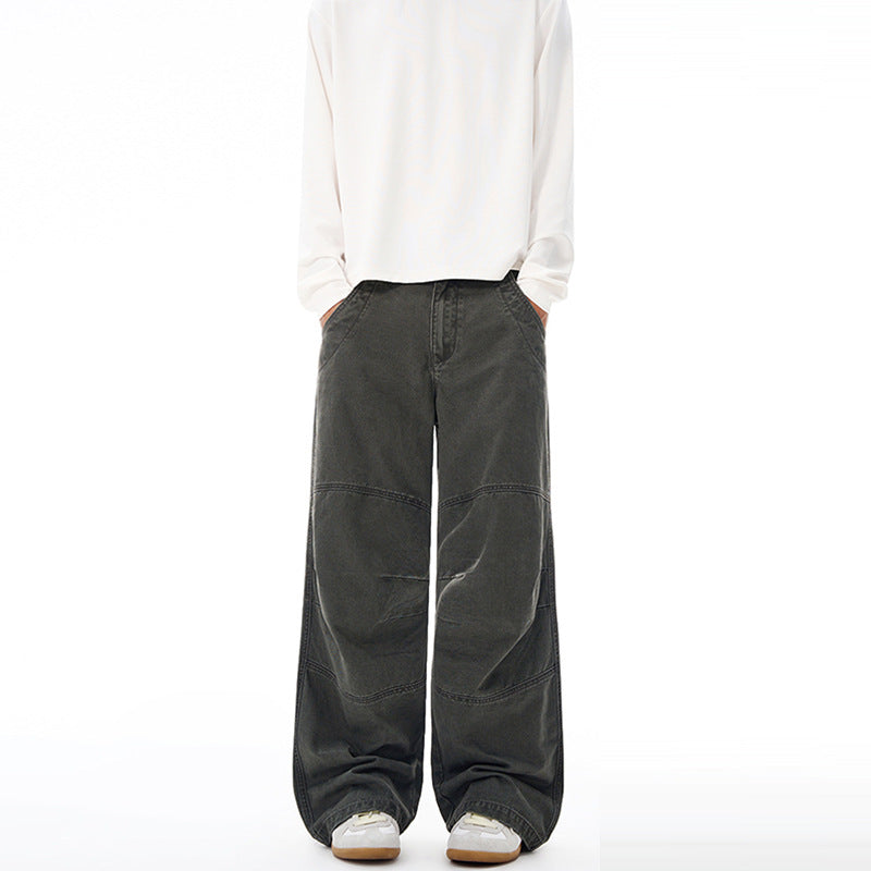 Men's Extra Wide Denim Baggy Pants with Panel Seams and Low Crotch Mune Fashion
