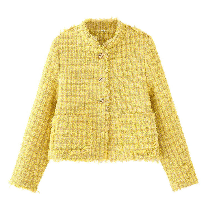 Ladies Bouclé-Tweed-Cropped-Jacket with Fringes and Decorative Buttons Mune Fashion