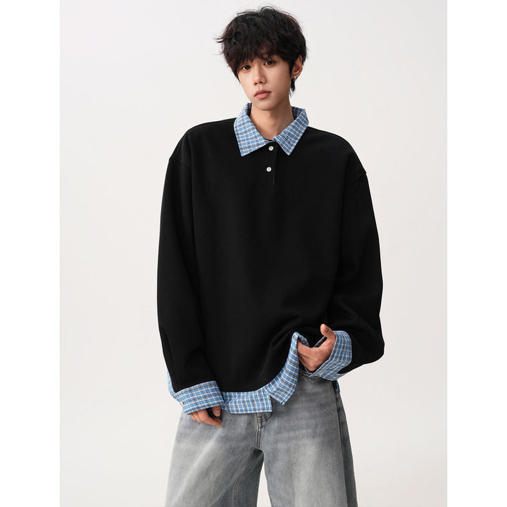Men's Relaxed Fit Pullover with Removable Shirt Collar Mune Fashion
