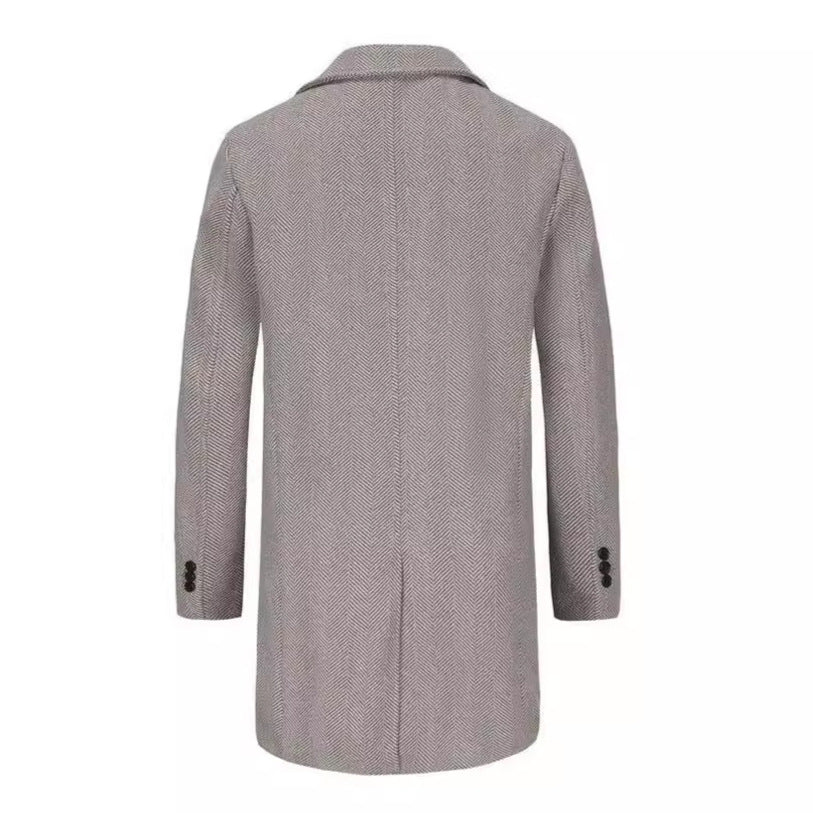 Men's Double-breasted Wool Coat with Herringbone Pattern Mune Fashion