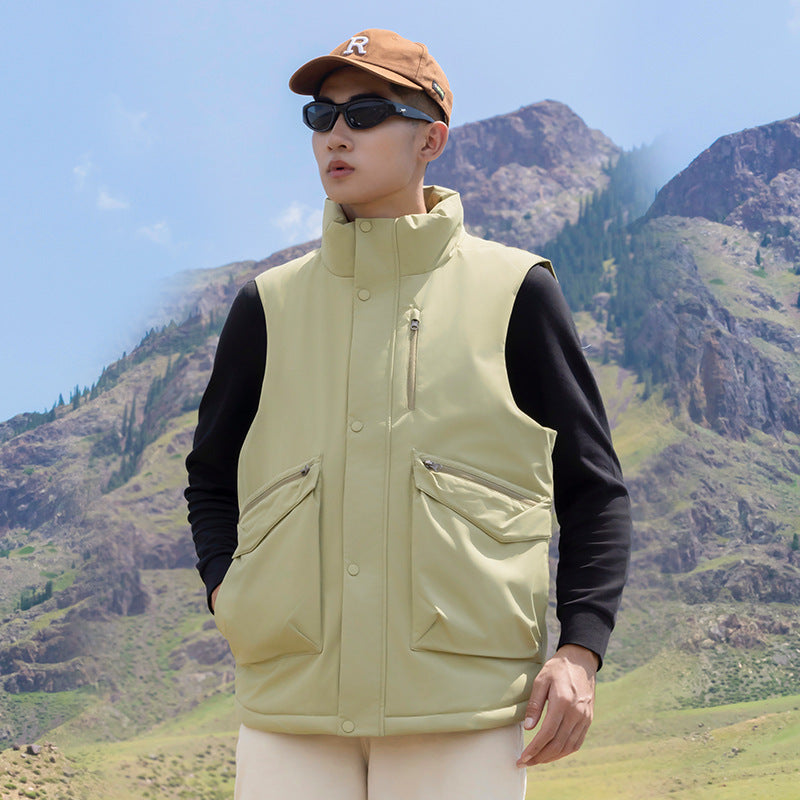 Men's quilted vest with high stand-up collar and multifunctional zip pockets Mune Fashion