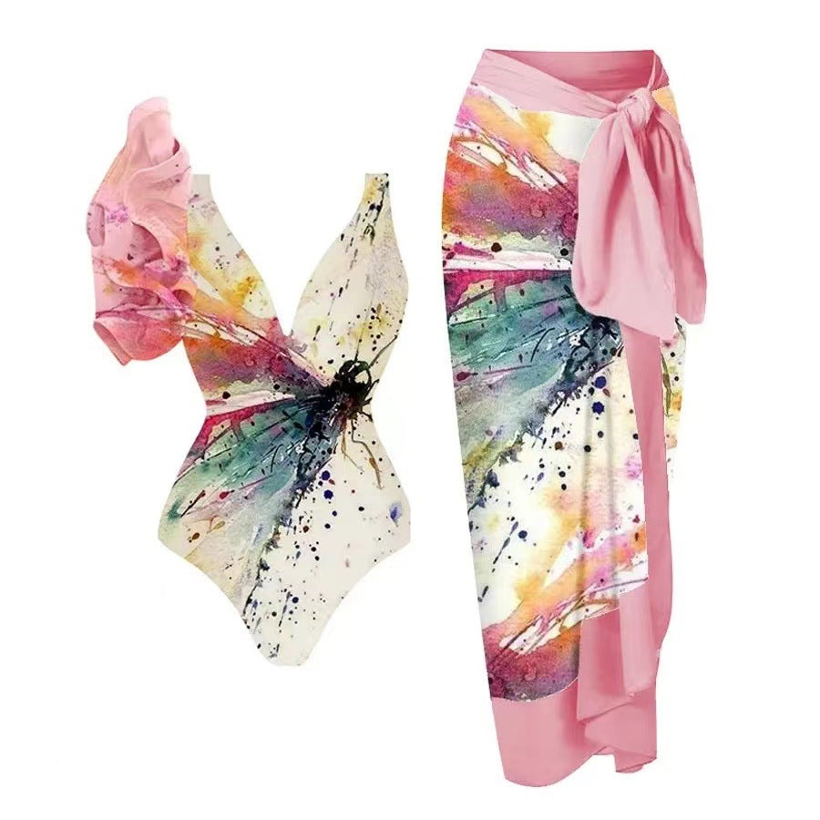 Women's swimsuit with voluminous ruffle details and matching wrap skirt Mune Fashion