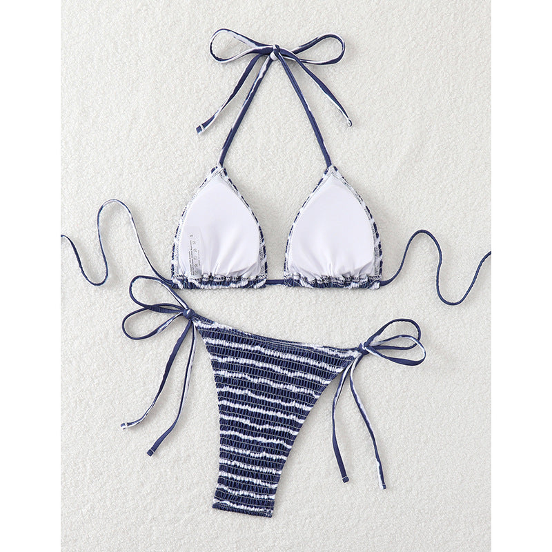 Women triangle bikini with fine stripe pattern and sophisticated tie straps Mune Fashion