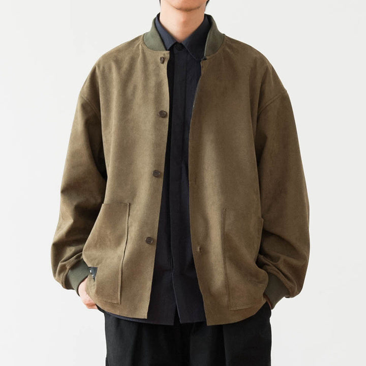 Men's Loose Overshirt made of Suede Imitation with Button Placket and Large Front Pockets Mune Fashion