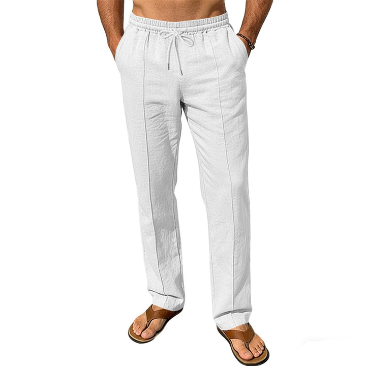 Men's breathable linen blend pants with drawstring, crease and straight leg Mune Fashion