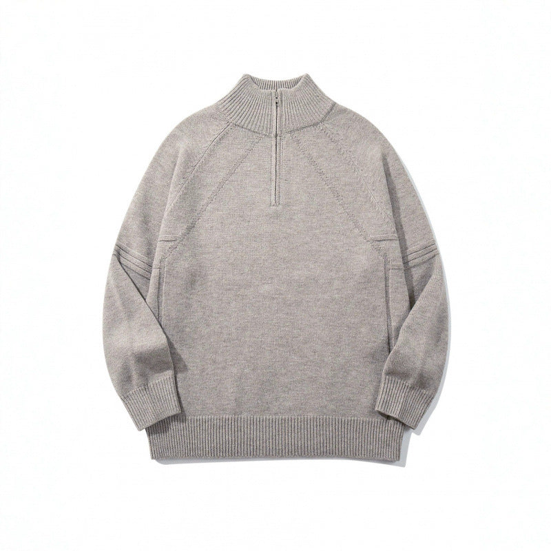 Unisex Knit Half-Zip Sweater with High Ribbed Collar and Raglan Sleeves Mune Fashion