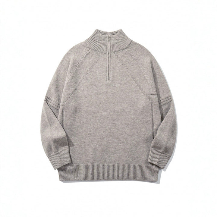 Unisex Knit Half-Zip Sweater with High Ribbed Collar and Raglan Sleeves Mune Fashion