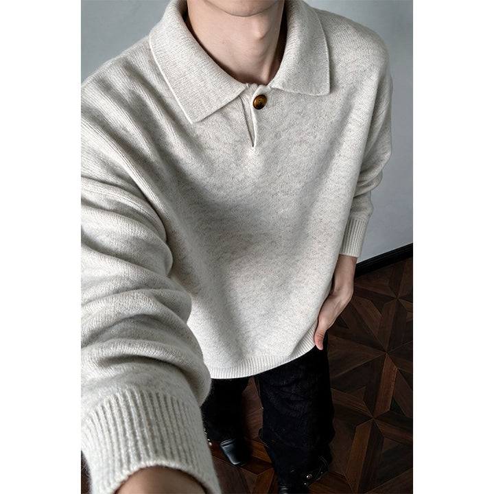 Women’s Oversize Knit Sweater with Polo Collar and One-Button Detail Mune Fashion