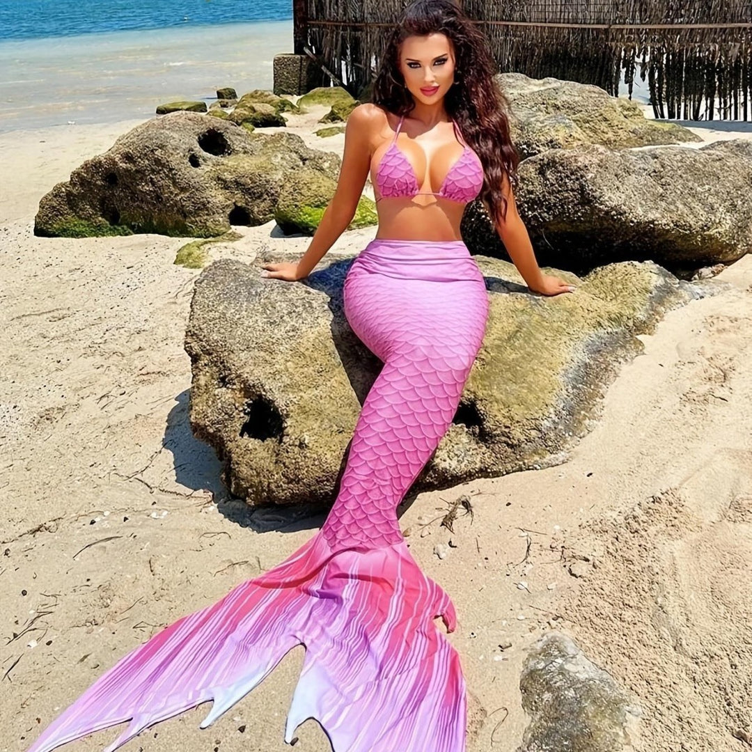 Women Mermaid Bikini with Shimmering Tail Fish Pattern Mune Fashion