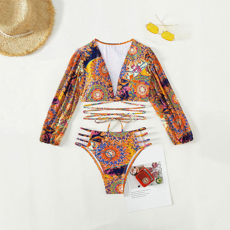 Women's swimsuit set with long sleeves and creative tie design Mune Fashion